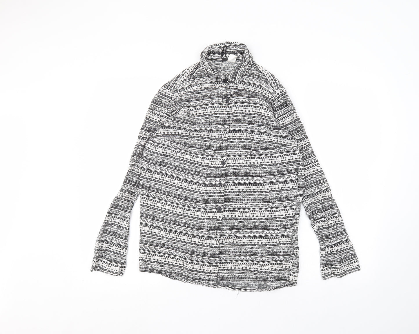 H&M Womens White Striped Viscose Basic Button-Up Size 10 Collared