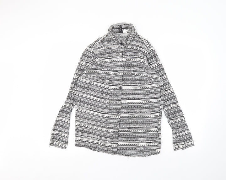 H&M Womens White Striped Viscose Basic Button-Up Size 10 Collared