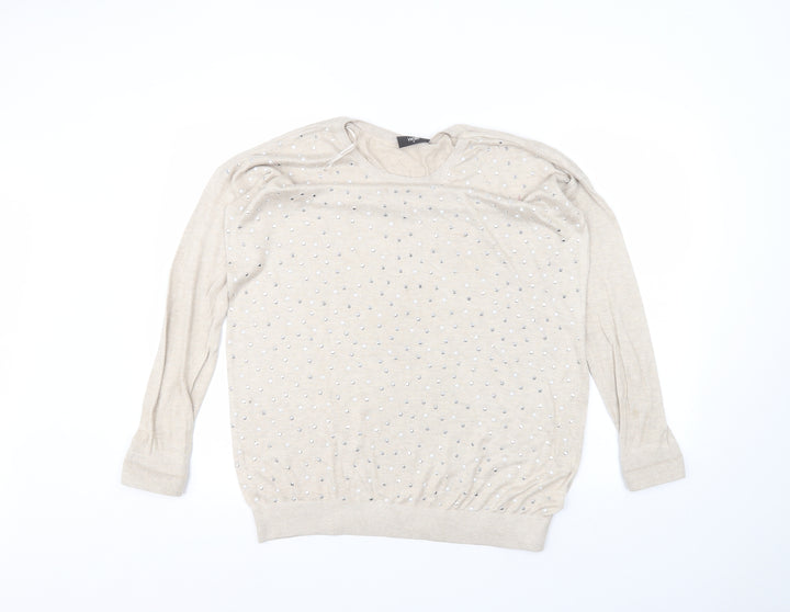 Wallis Womens Beige Round Neck  Viscose Pullover Jumper Size M