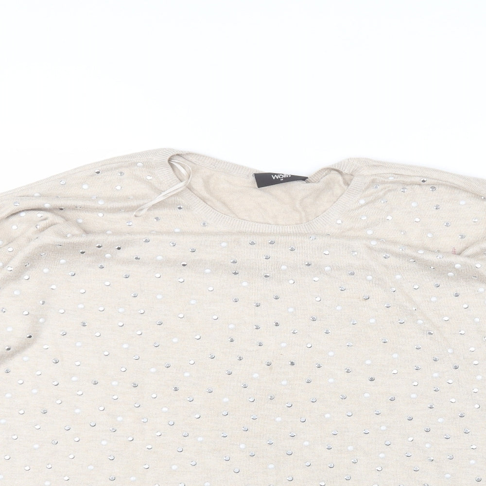 Wallis Womens Beige Round Neck  Viscose Pullover Jumper Size M