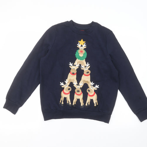 Avenue Womens Blue Round Neck  Cotton Pullover Jumper Size S