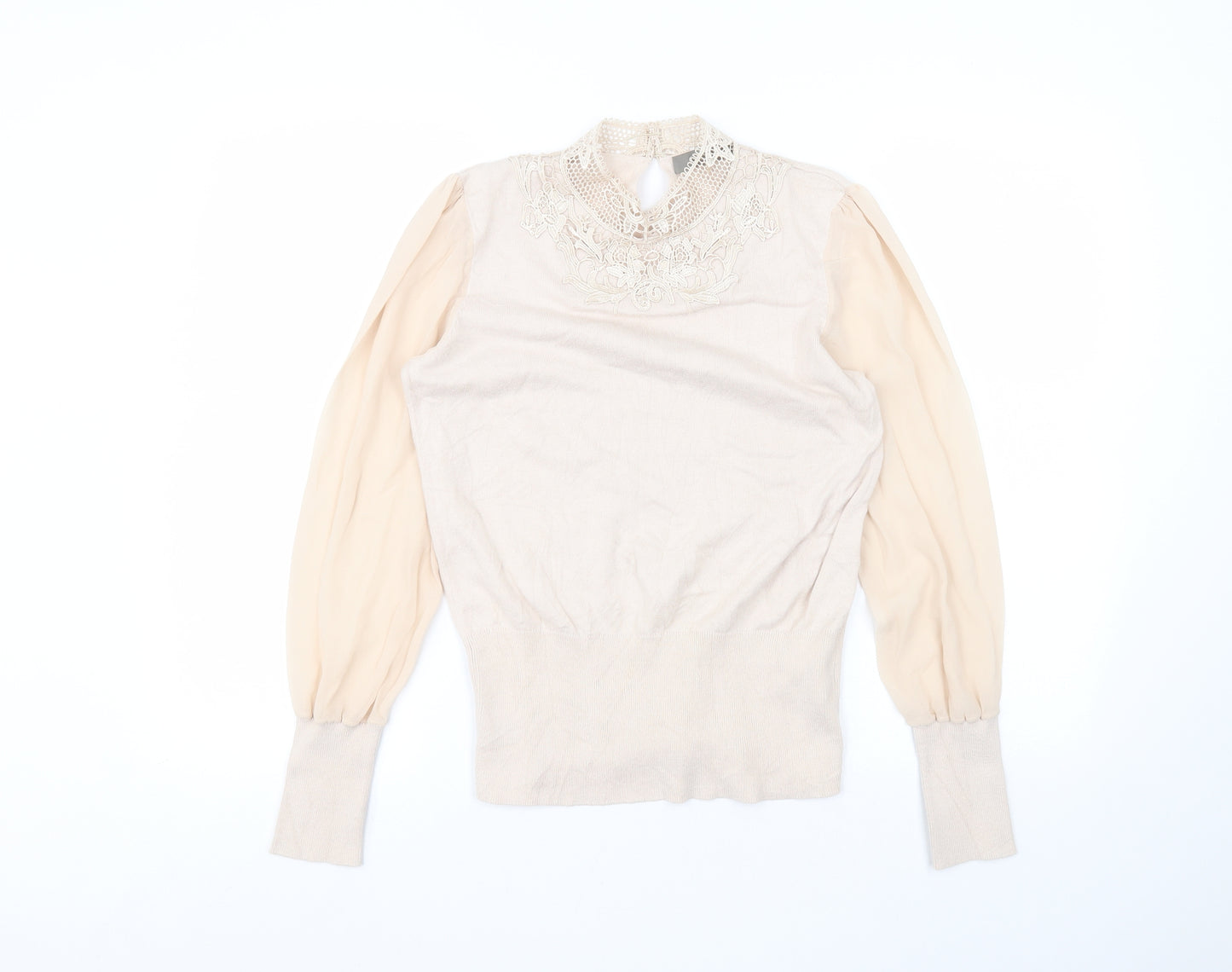 Oasis Womens Beige Round Neck  Cotton Pullover Jumper Size M