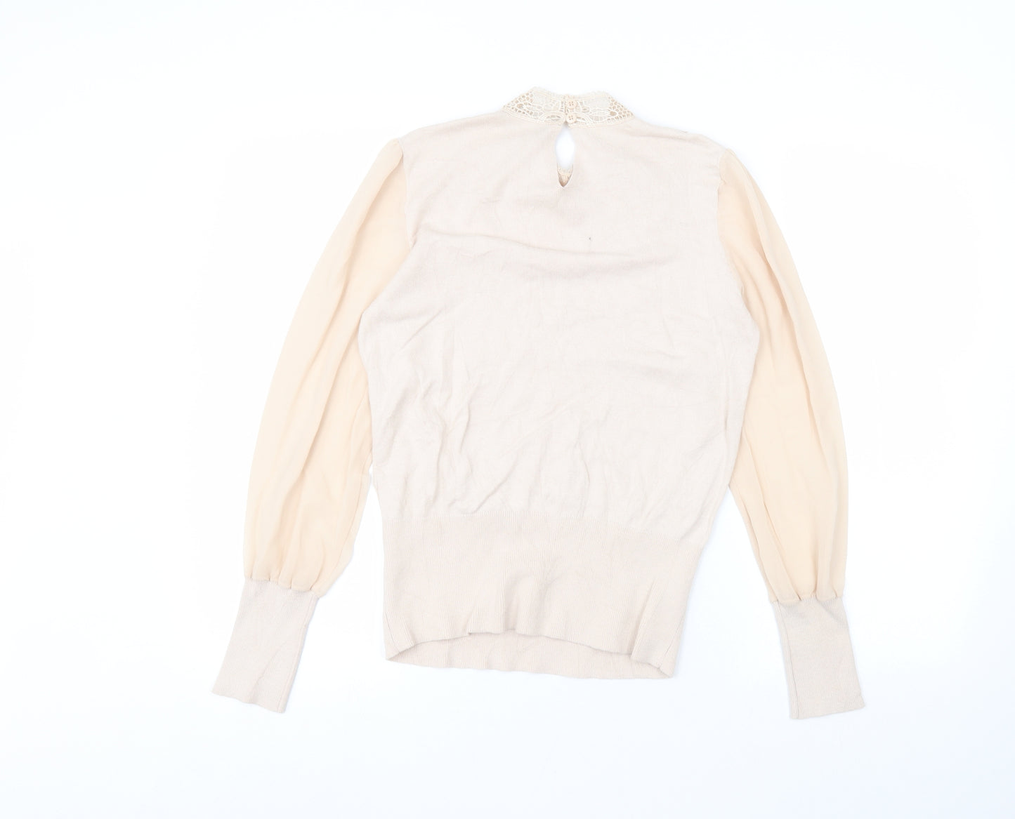 Oasis Womens Beige Round Neck  Cotton Pullover Jumper Size M