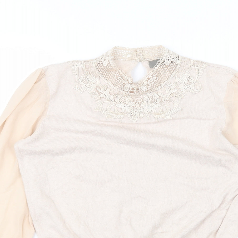 Oasis Womens Beige Round Neck  Cotton Pullover Jumper Size M