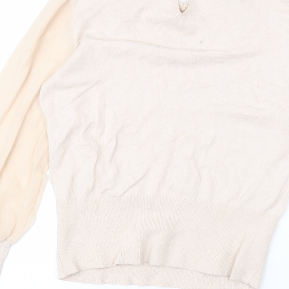 Oasis Womens Beige Round Neck  Cotton Pullover Jumper Size M