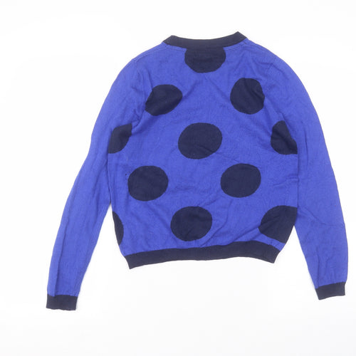 Dickens & jones Womens Blue Polka Dot Nylon Basic T-Shirt Size S Round Neck