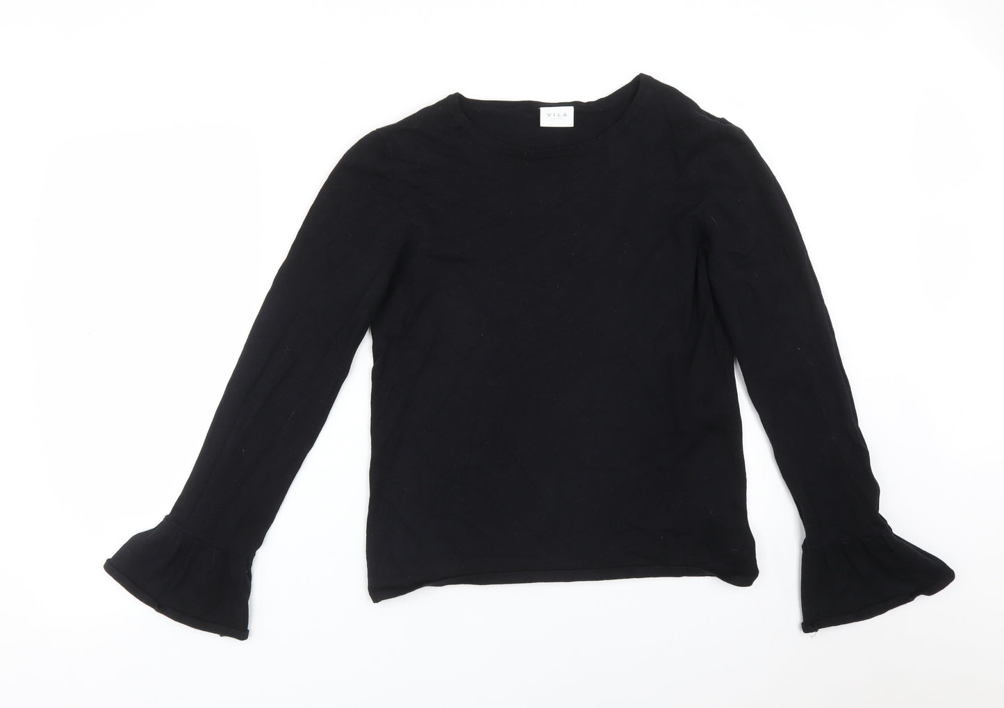 VILA Womens Black  Cotton Basic T-Shirt Size L Round Neck
