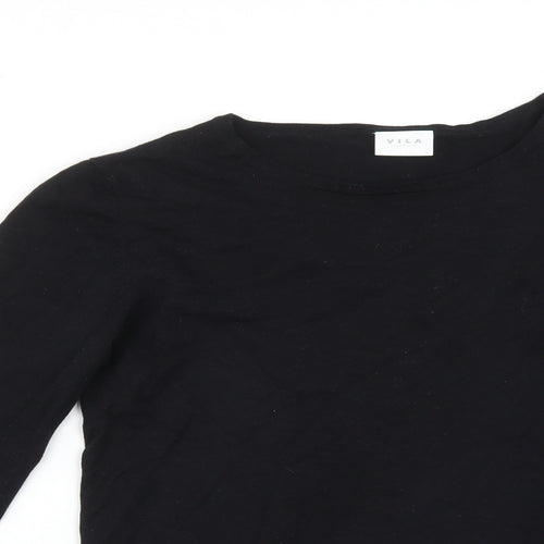 VILA Womens Black  Cotton Basic T-Shirt Size L Round Neck