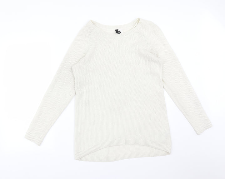 H&M Mens White  Acrylic Pullover Sweatshirt Size S