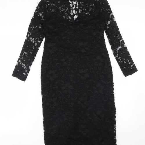 ASOS Womens Black Floral Nylon Bodycon  Size 8 V-Neck