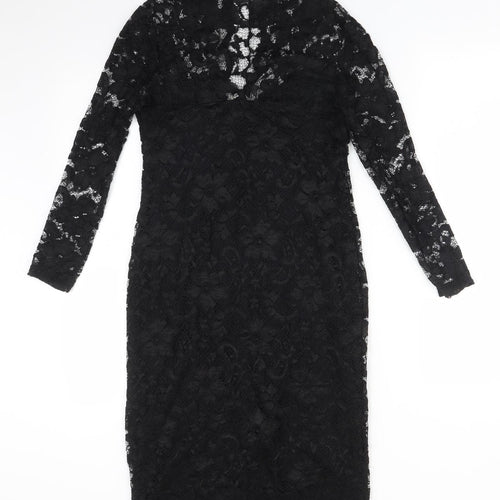 ASOS Womens Black Floral Nylon Bodycon  Size 8 V-Neck