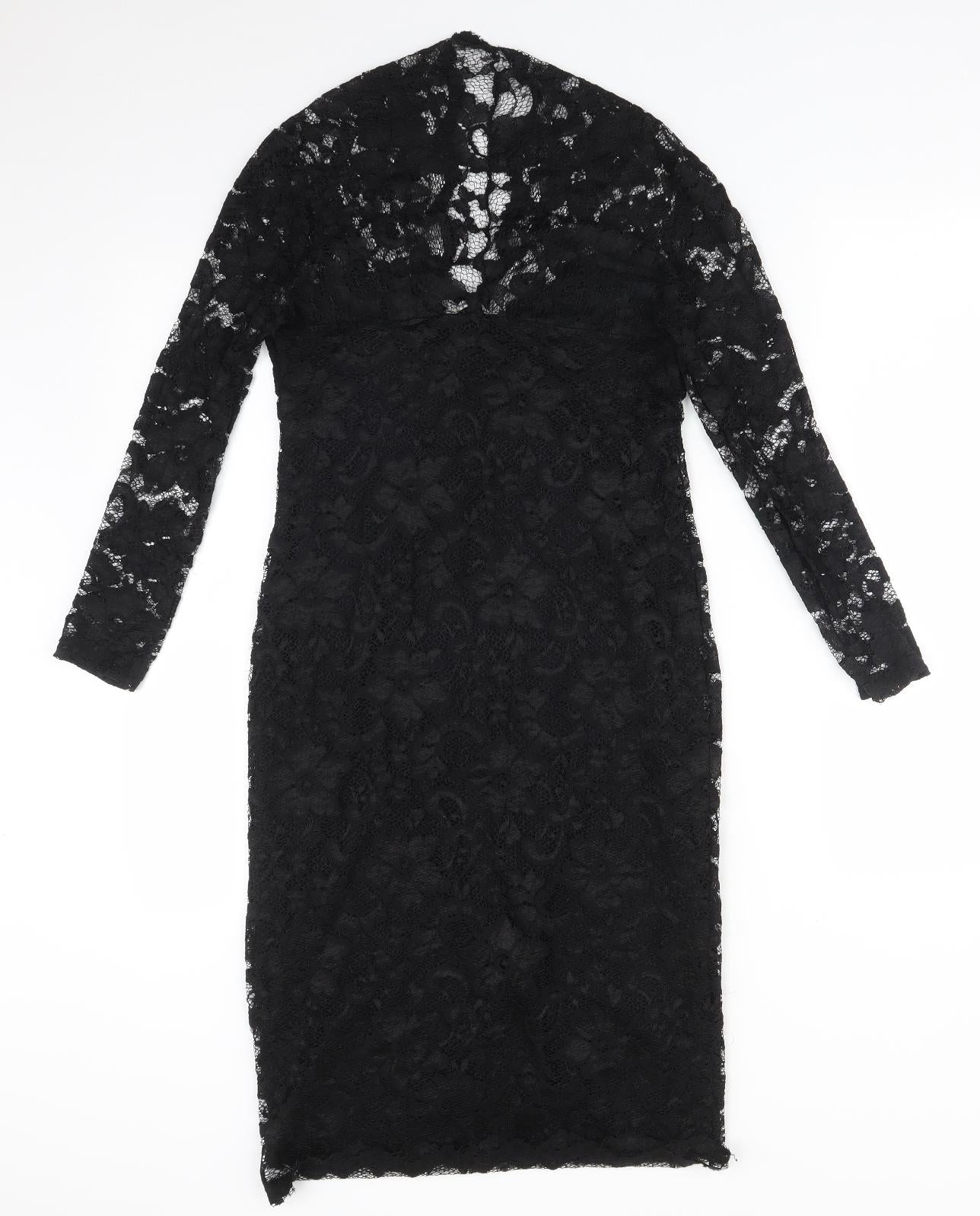 ASOS Womens Black Floral Nylon Bodycon  Size 8 V-Neck