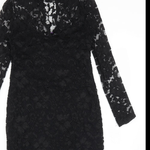 ASOS Womens Black Floral Nylon Bodycon  Size 8 V-Neck