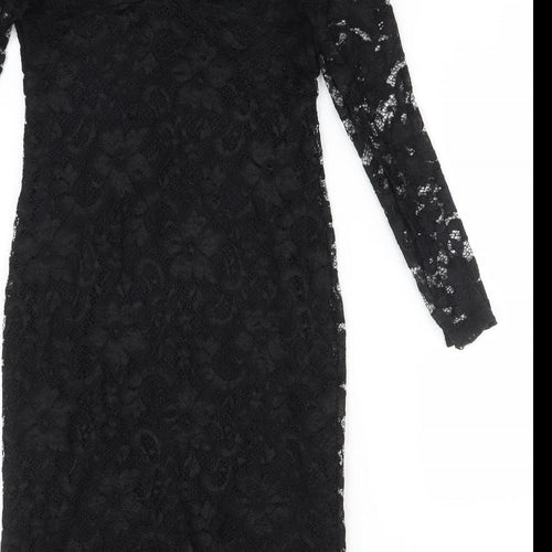 ASOS Womens Black Floral Nylon Bodycon  Size 8 V-Neck