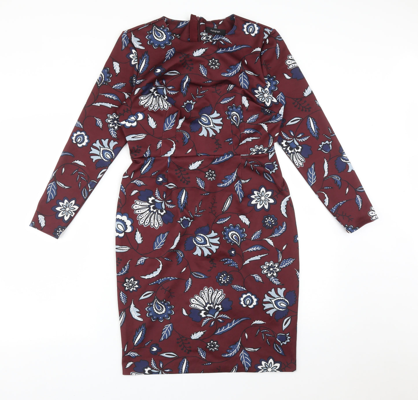 Autograph Womens Multicoloured Floral Polyester Bodycon  Size 12 Round Neck