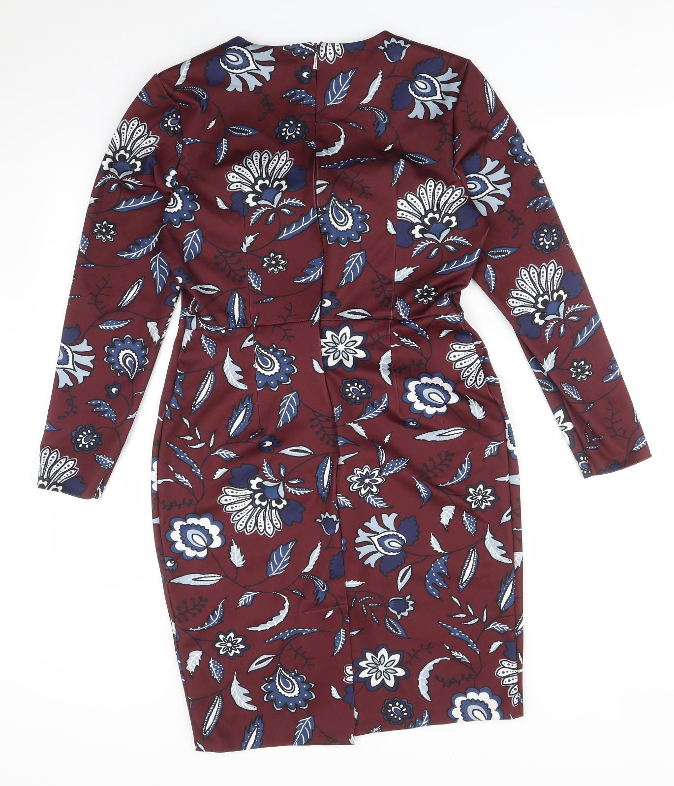 Autograph Womens Multicoloured Floral Polyester Bodycon  Size 12 Round Neck