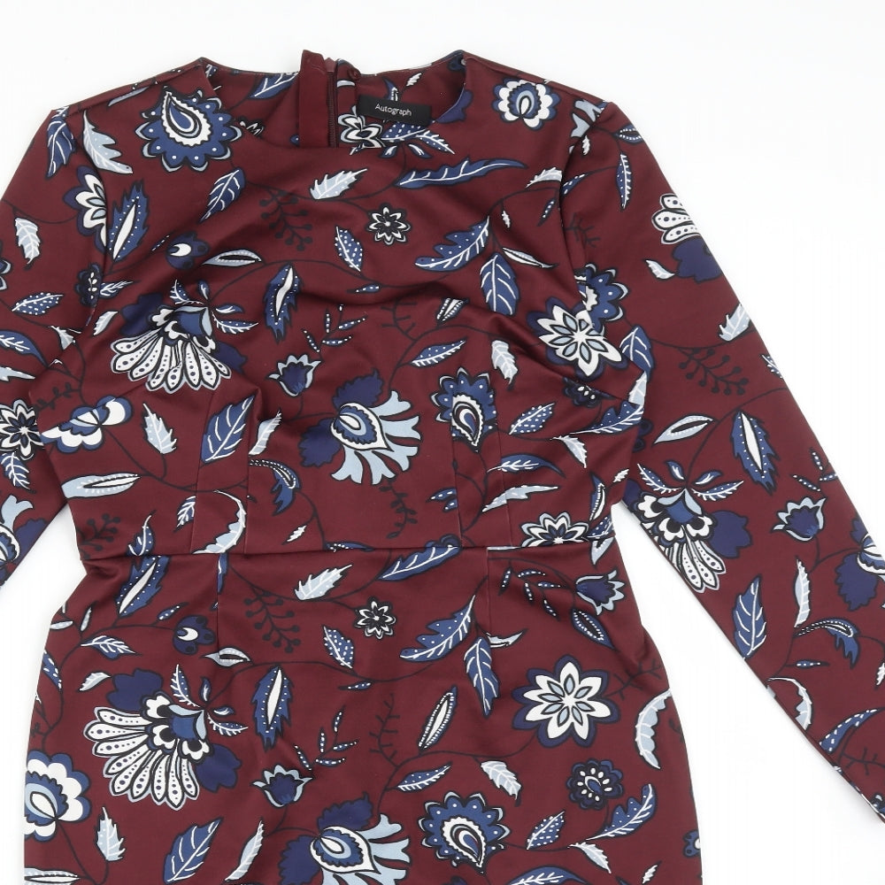 Autograph Womens Multicoloured Floral Polyester Bodycon  Size 12 Round Neck