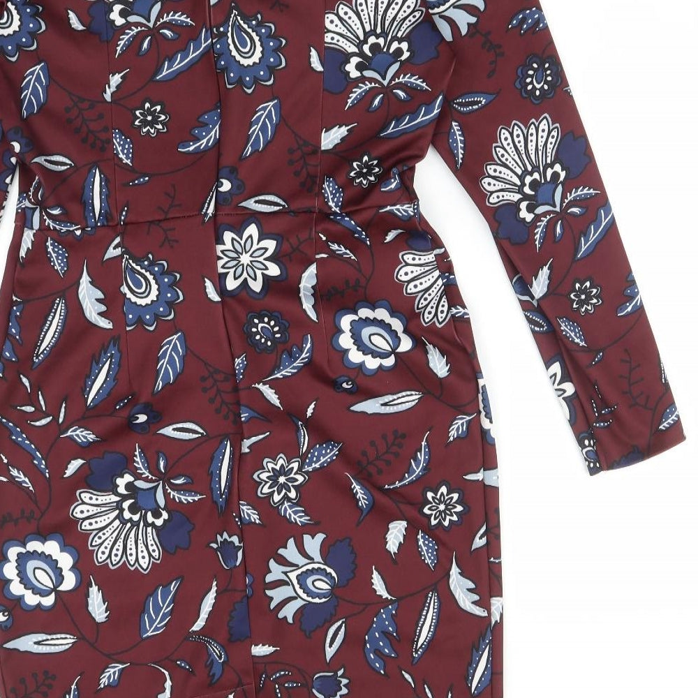 Autograph Womens Multicoloured Floral Polyester Bodycon  Size 12 Round Neck