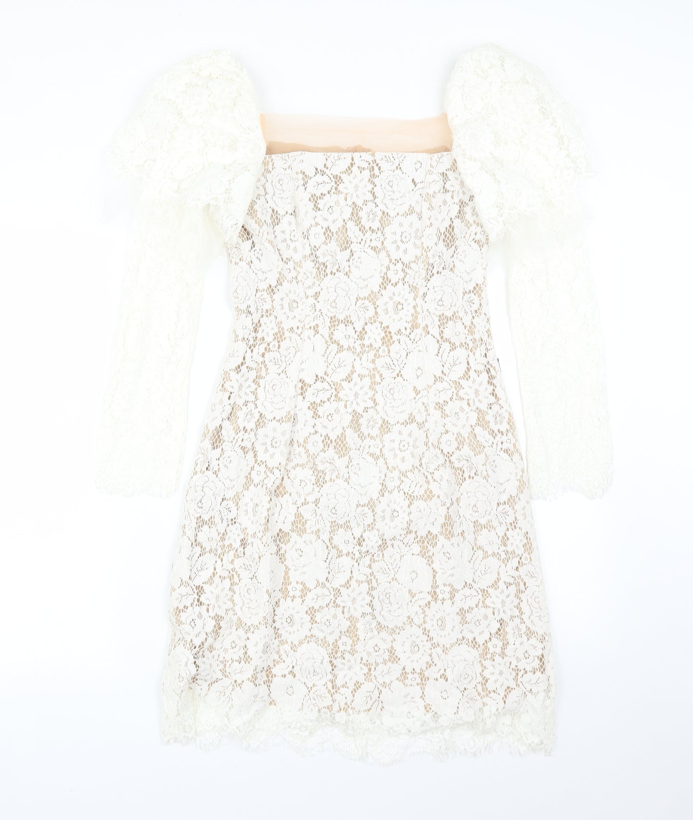 DVC Womens White Floral  A-Line  Size S Square Neck