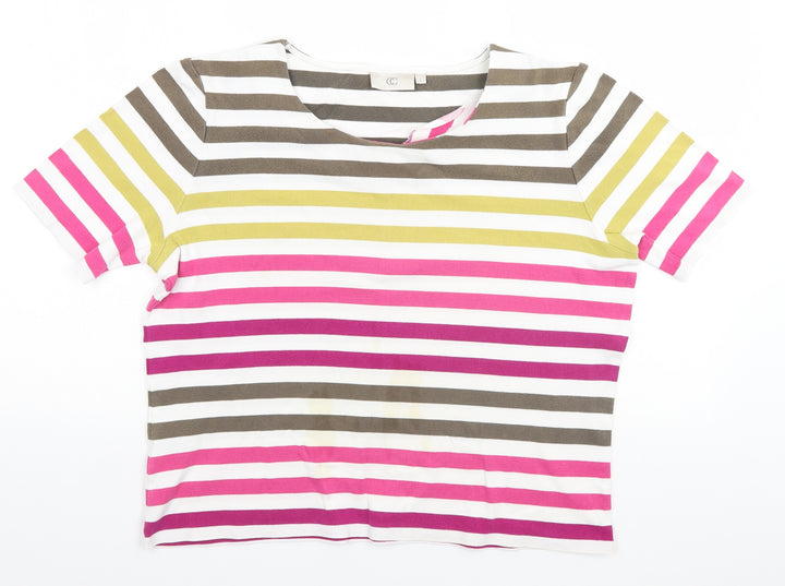 CC Womens White Striped Cotton Basic T-Shirt Size L