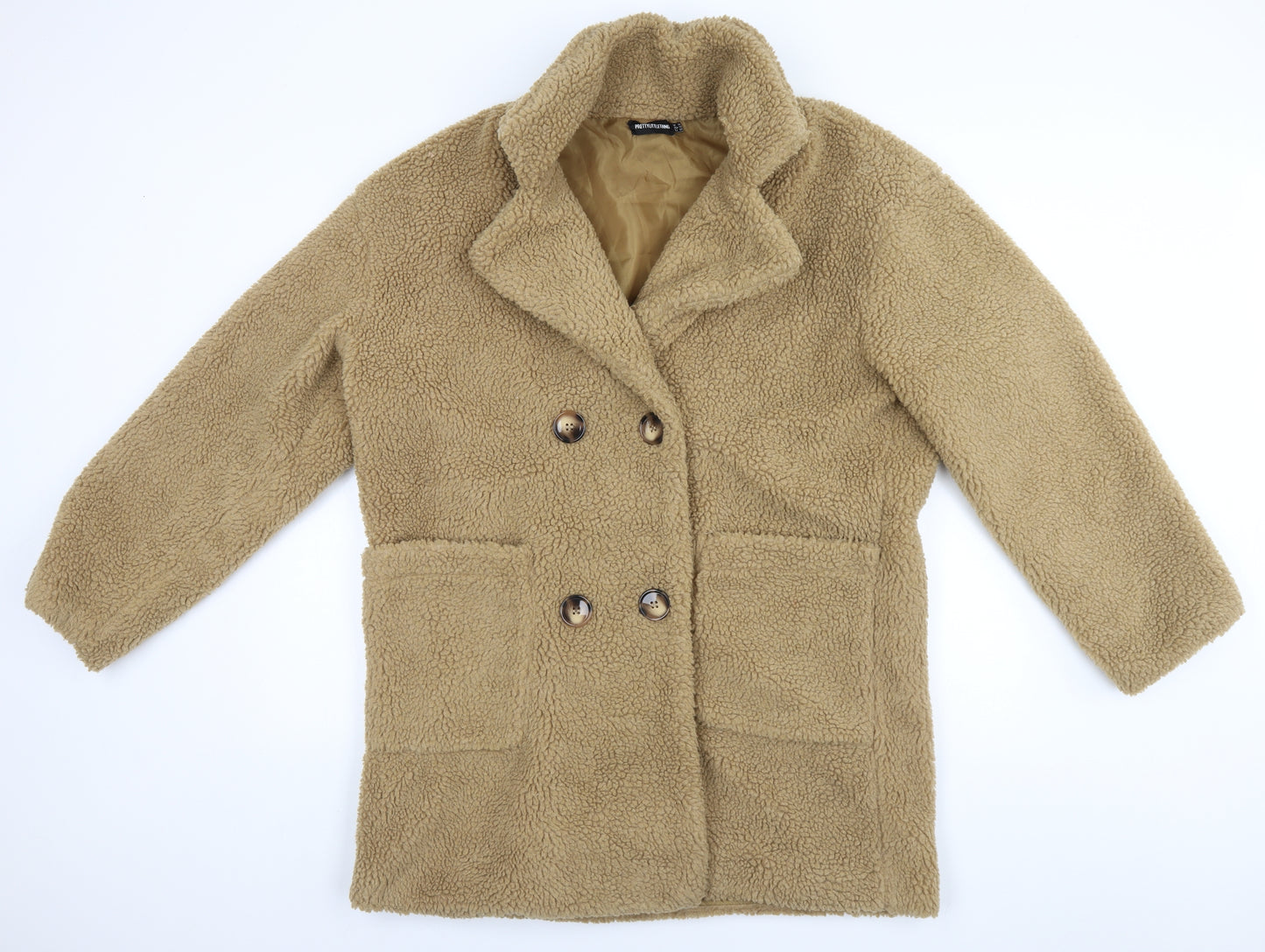 PRETTYLITTLETHING Womens Brown   Overcoat Coat Size 14