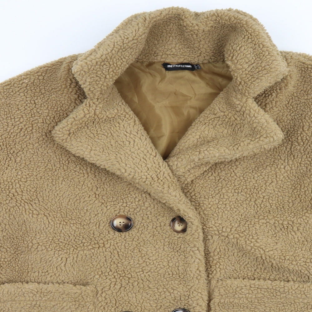 PRETTYLITTLETHING Womens Brown   Overcoat Coat Size 14