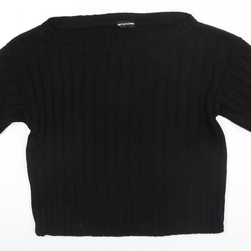 PRETTYLITTLETHING Womens Black Scoop Neck Striped Acrylic Pullover Jumper Size M