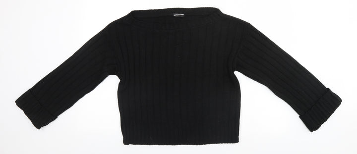 PRETTYLITTLETHING Womens Black Scoop Neck Striped Acrylic Pullover Jumper Size M