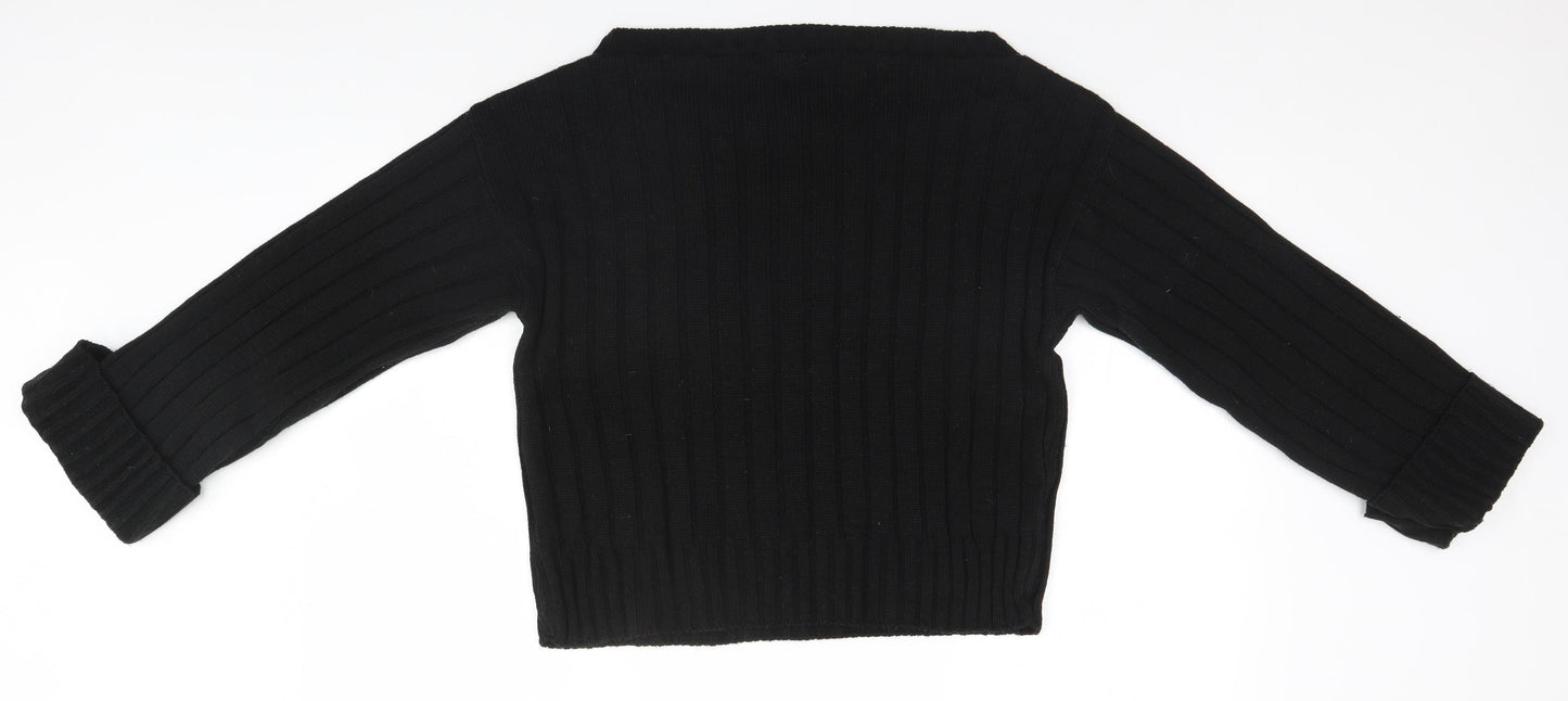 PRETTYLITTLETHING Womens Black Scoop Neck Striped Acrylic Pullover Jumper Size M