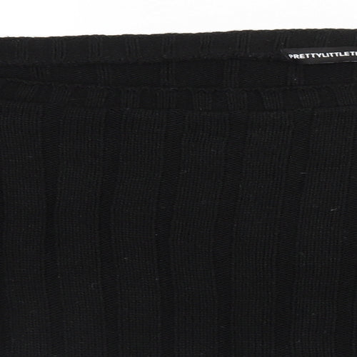 PRETTYLITTLETHING Womens Black Scoop Neck Striped Acrylic Pullover Jumper Size M