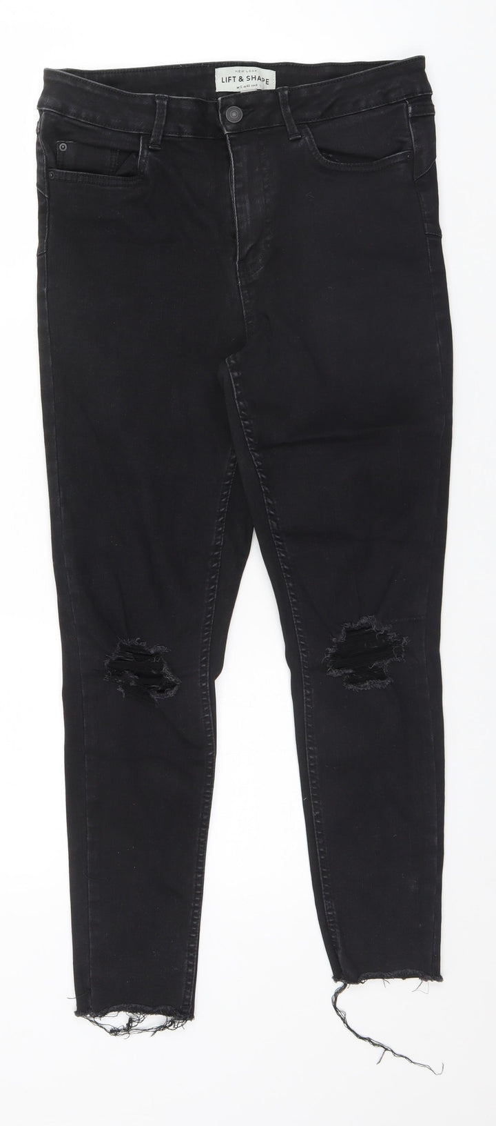 New Look Womens Black Cotton Straight Jeans Size 12 L25 in Regular