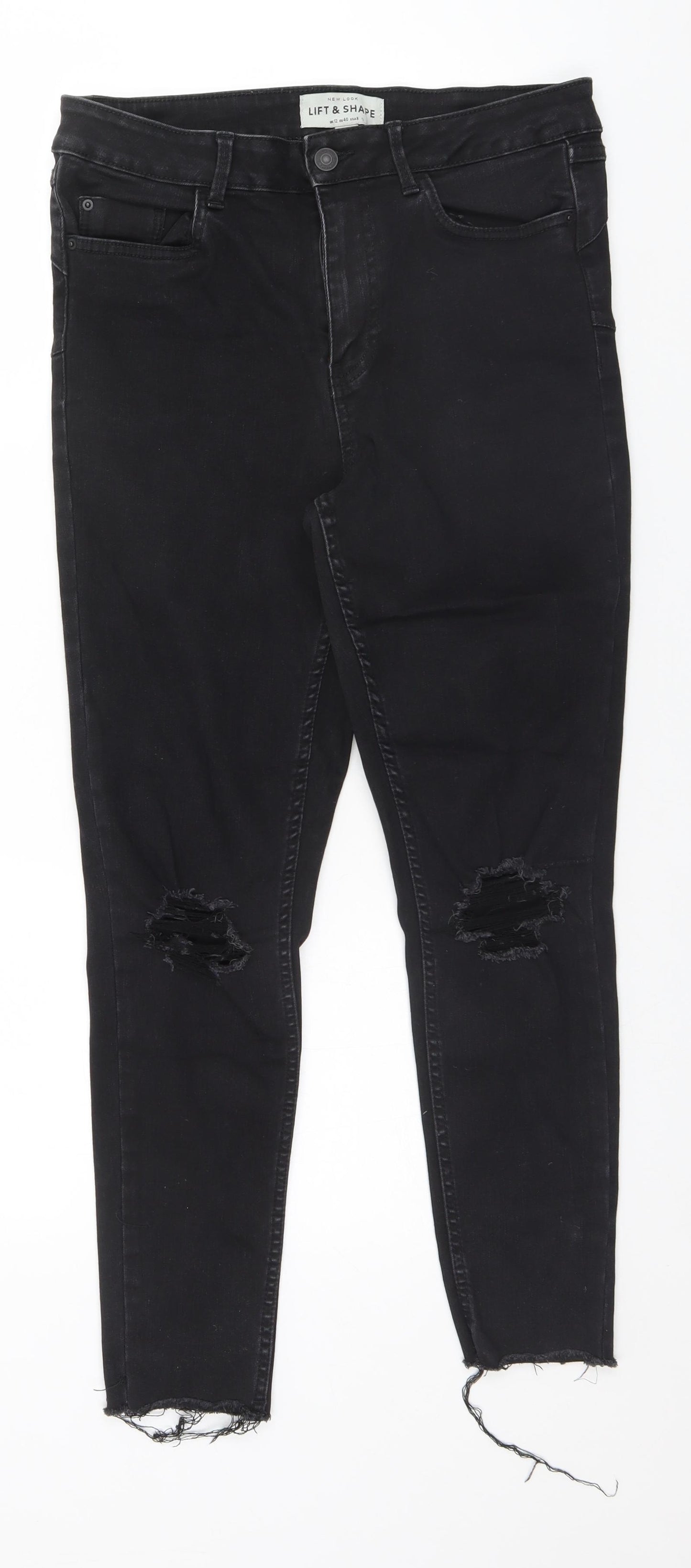 New Look Womens Black  Cotton Straight Jeans Size 12 L25 in Regular