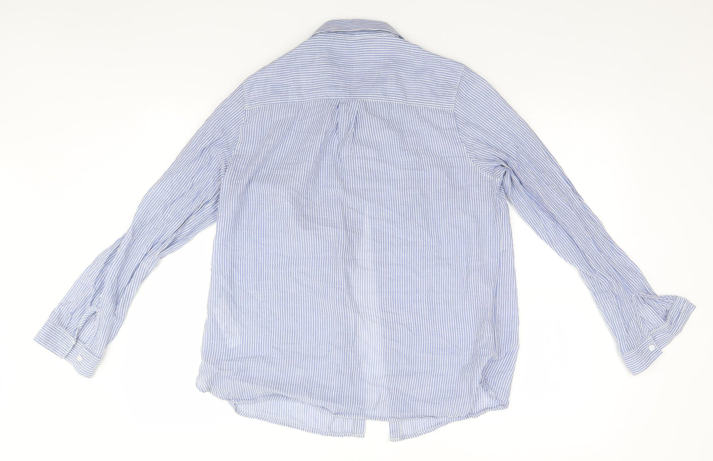 New Look Womens Blue Striped Cotton Basic Button-Up Size 12 Collared