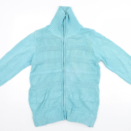 BM Womens Blue High Neck  Cotton Full Zip Jumper Size M