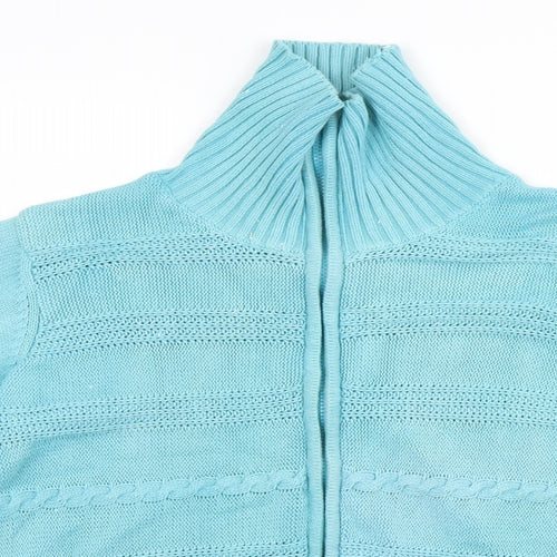 BM Womens Blue High Neck  Cotton Full Zip Jumper Size M
