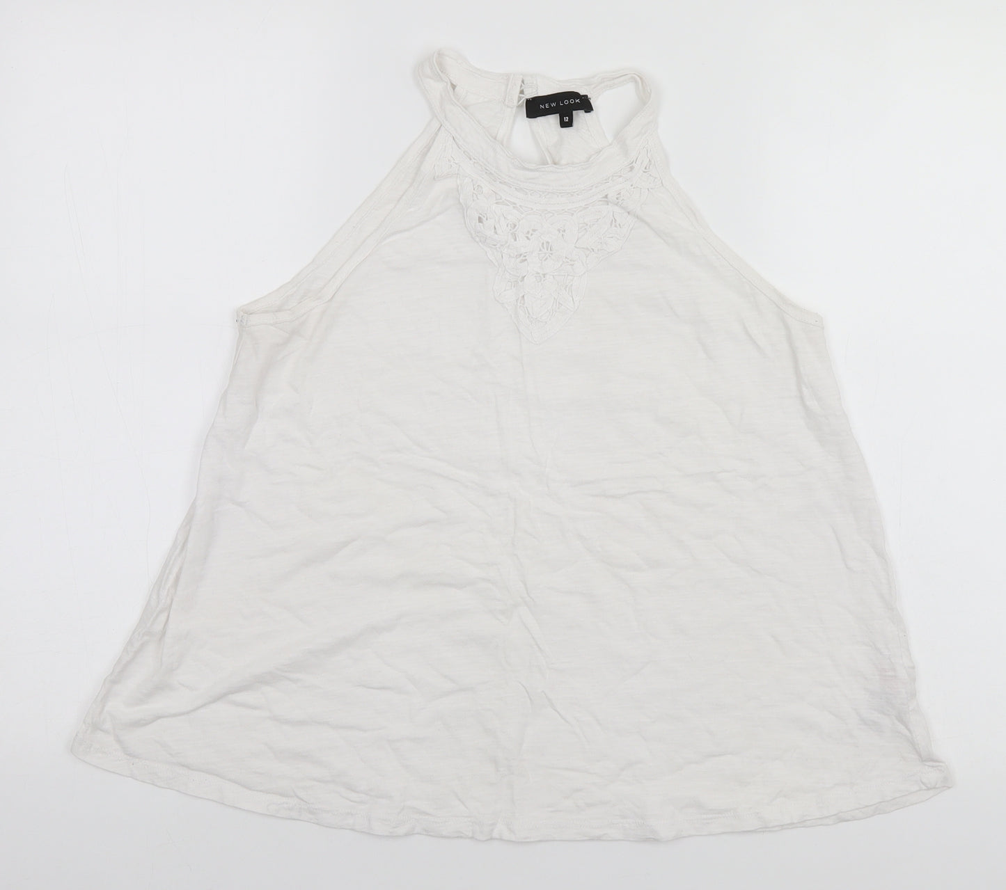 New Look Womens White  Cotton Basic T-Shirt Size 12 High Neck