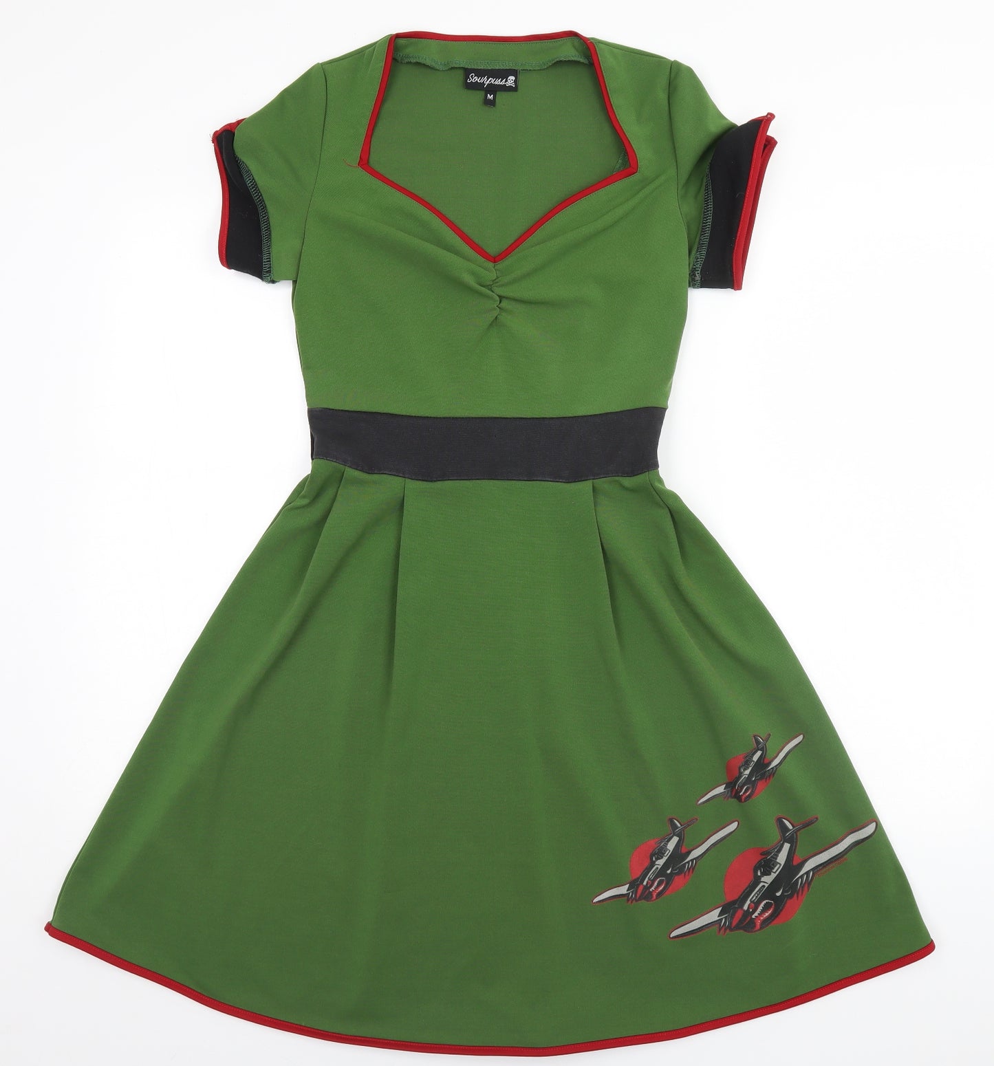 Sourpuss Womens Green  Polyester A-Line  Size M Square Neck  - Planes