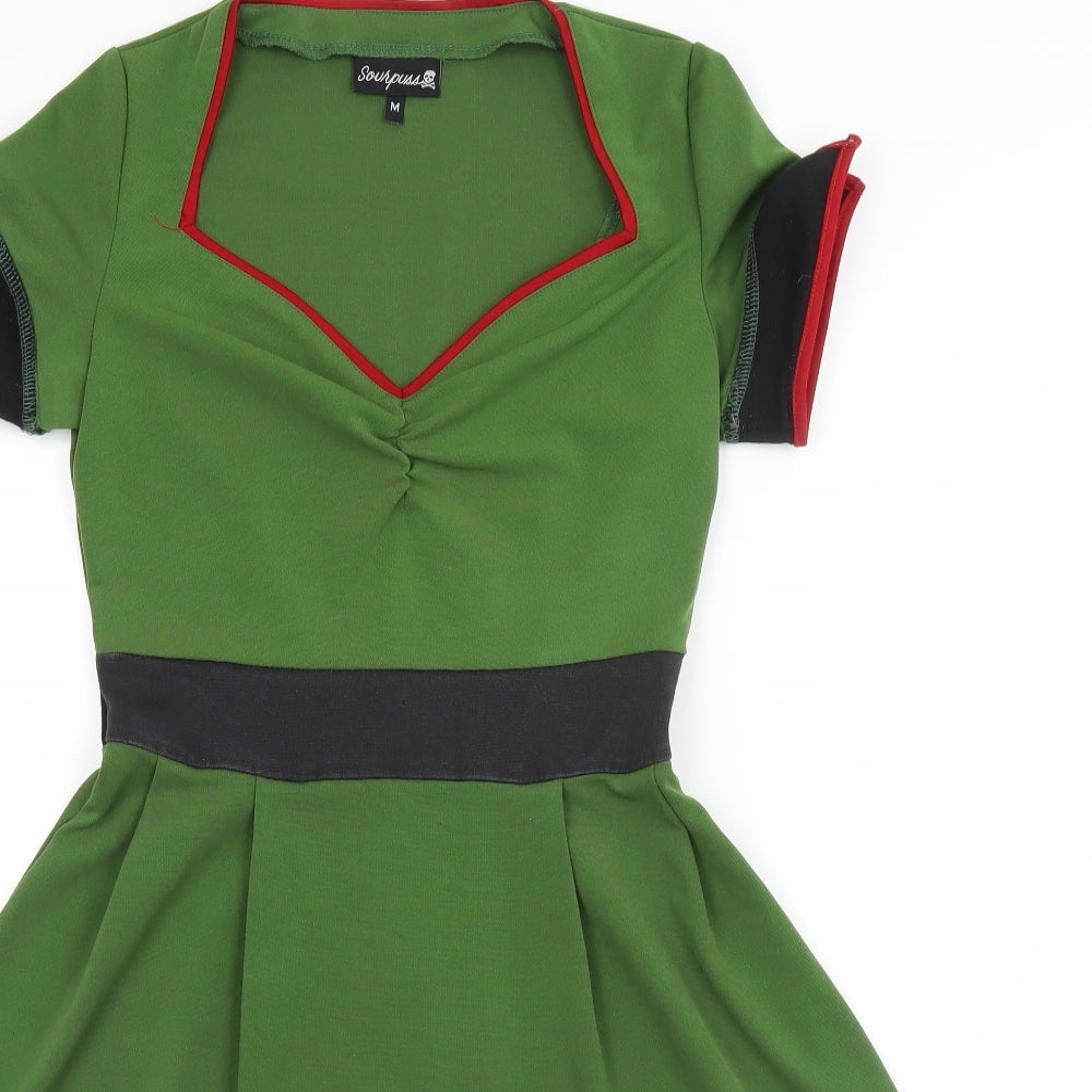 Sourpuss Womens Green  Polyester A-Line  Size M Square Neck  - Planes