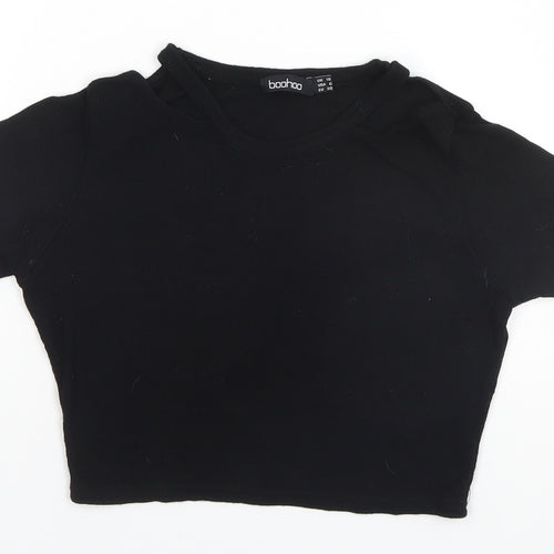 Boohoo Womens Black  Polyester Basic T-Shirt Size 10 Round Neck
