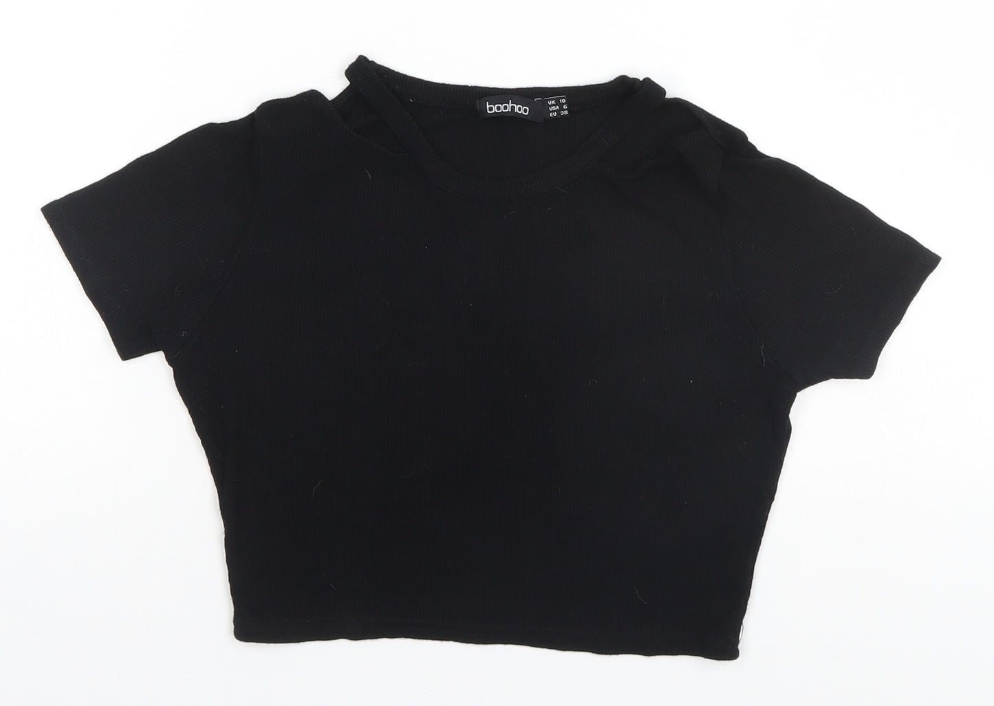 Boohoo Womens Black  Polyester Basic T-Shirt Size 10 Round Neck