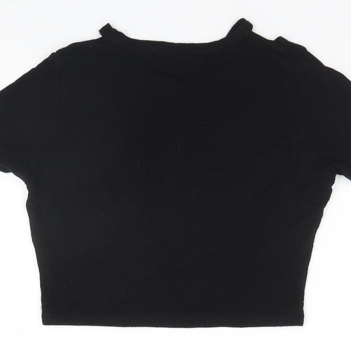 Boohoo Womens Black  Polyester Basic T-Shirt Size 10 Round Neck