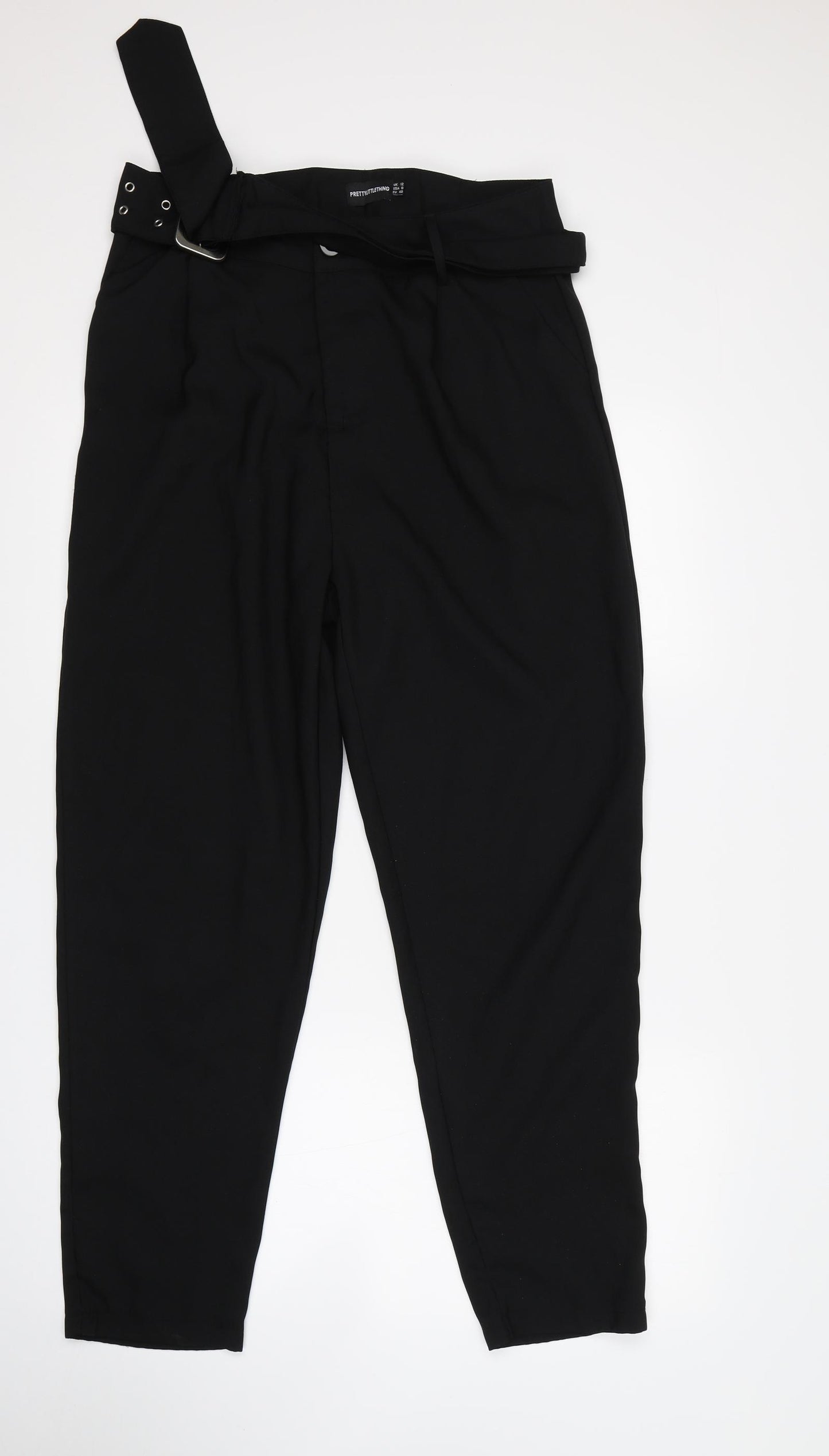 PRETTYLITTLETHING Womens Black  Polyester Trousers  Size 12 L28 in Regular