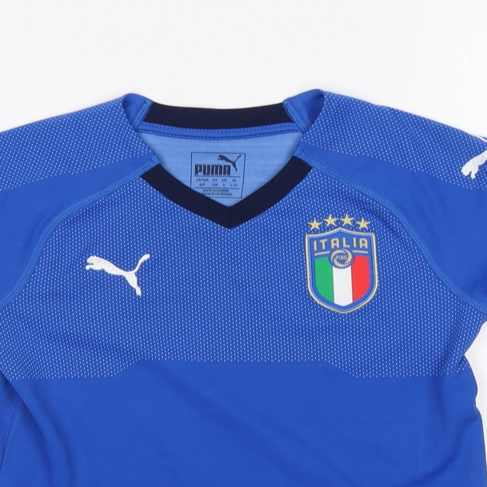 PUMA Boys Blue  Polyester Basic T-Shirt Size 7-8 Years Round Neck  - Italy Football