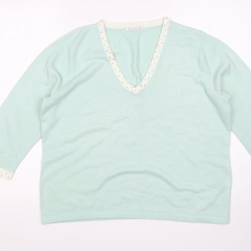 Berkertex Womens Green V-Neck  Acrylic Pullover Jumper Size 18