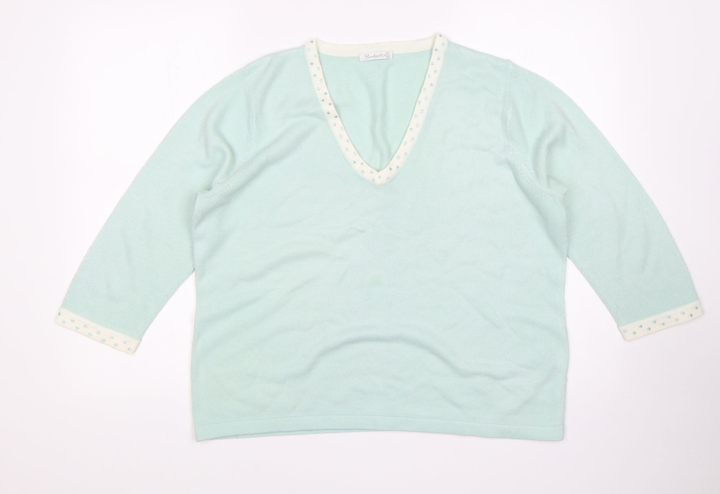 Berkertex Womens Green V-Neck  Acrylic Pullover Jumper Size 18