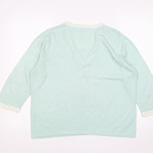 Berkertex Womens Green V-Neck  Acrylic Pullover Jumper Size 18