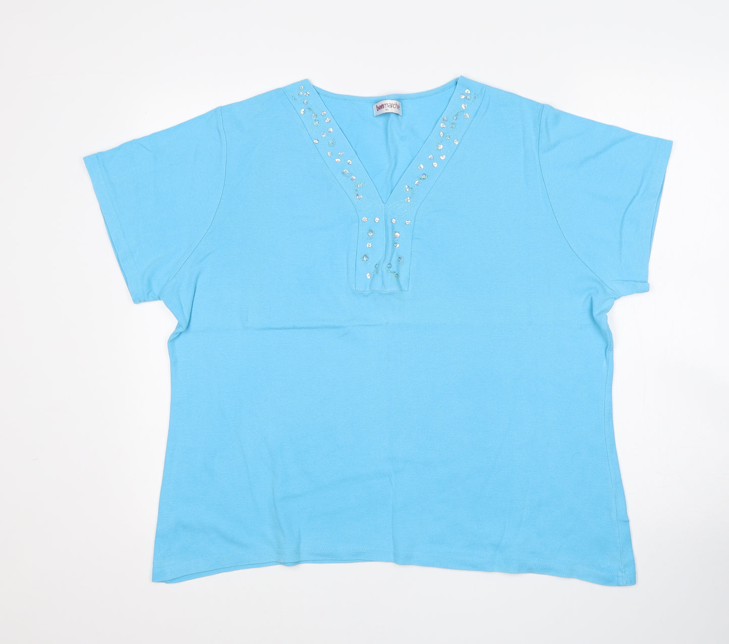 Bonmarche Womens Blue  Cotton Basic T-Shirt Size XL V-Neck