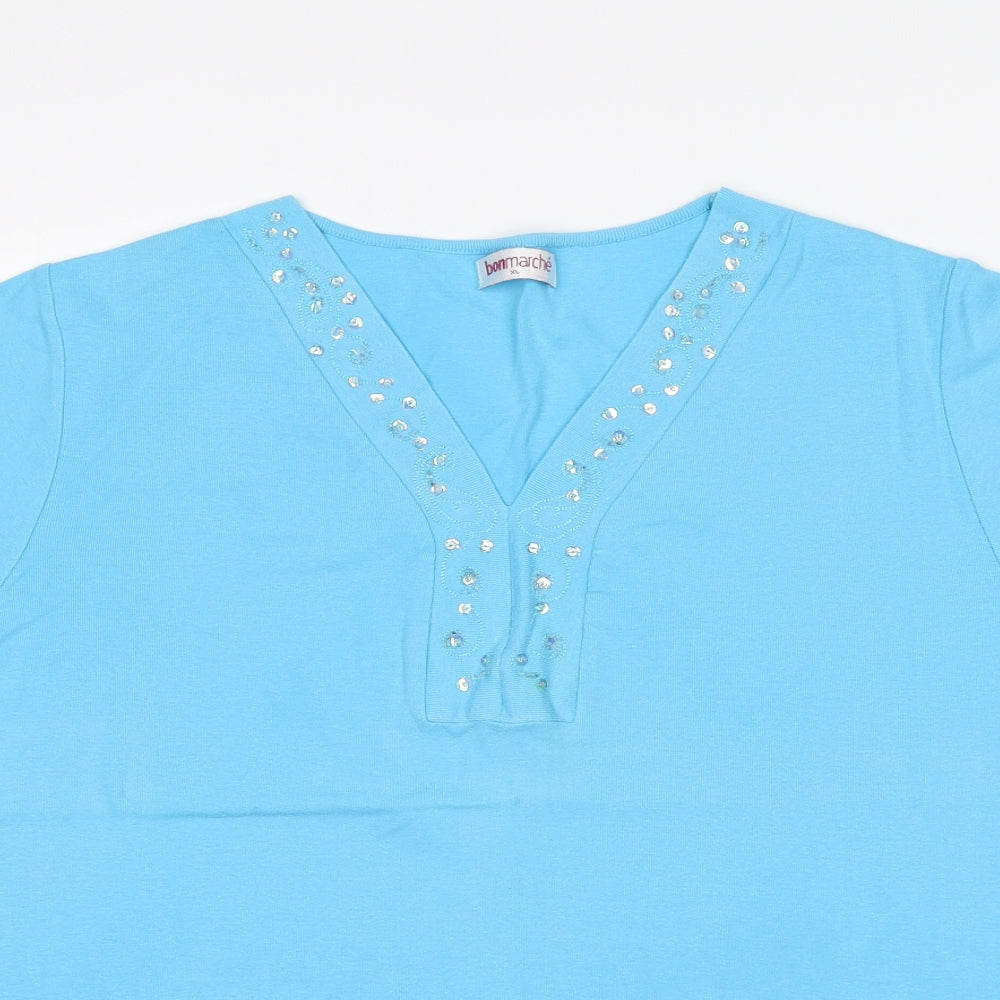 Bonmarche Womens Blue  Cotton Basic T-Shirt Size XL V-Neck