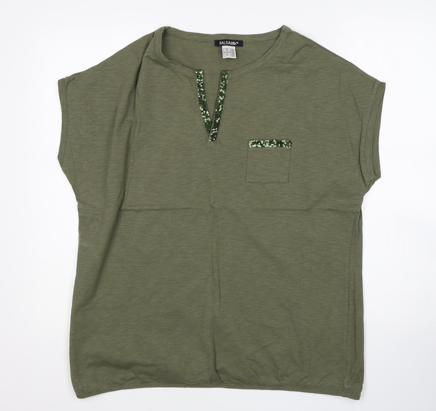 balsamik Womens Green  Cotton Basic T-Shirt Size 18 V-Neck