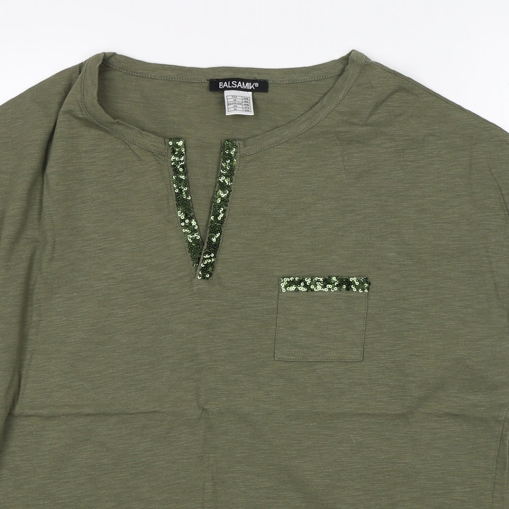 balsamik Womens Green  Cotton Basic T-Shirt Size 18 V-Neck
